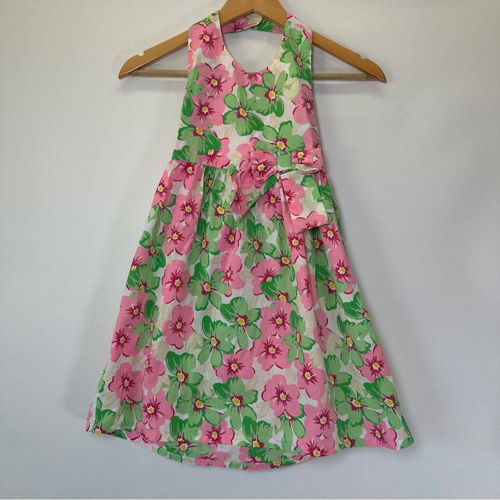 New Horizons Halter Dress Pink & Green Floral Y2K Tropical Hawaiian Spring